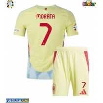 Spanien Alvaro Morata #7 Auswärts Trikotsatz Kinder EM 2024 Kurzarm (+ Kurze Hosen)